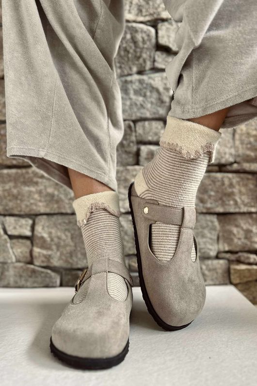 Laundry B Terry & Wool Luxury Socks Pinstripe Latte 